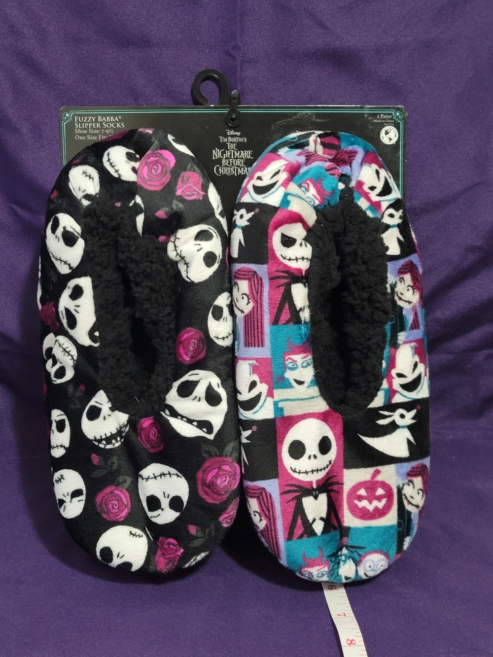 Disney The Nightmare Before Christmas Fuzzy Slipper Socks - Black/Pink/Blue